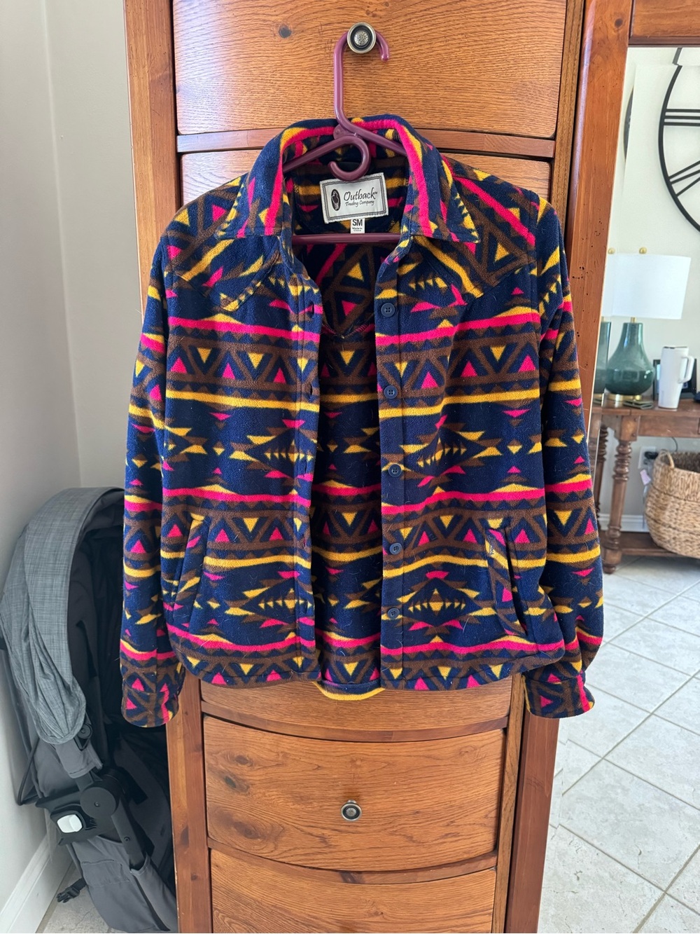 Outback Trading Company Women's Navy Aztec Fleece Jacket - Small